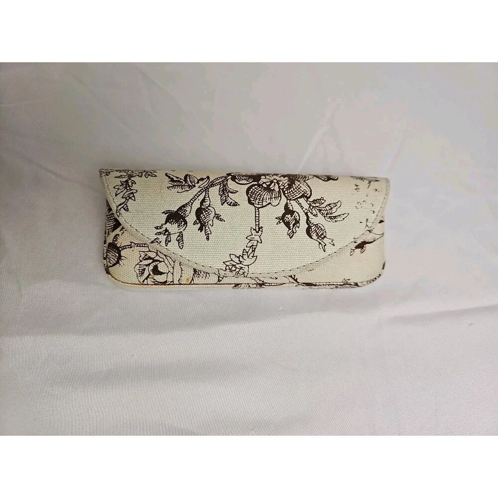 LAURA ASHLEY Glasses Case Linen covering with Floral Design Magnetic Snap Close